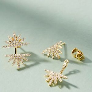 Gold Sunburst Front-Back Earrings; Anthropologie